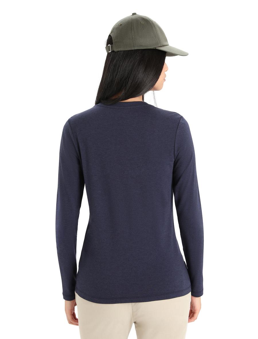 Midnight Navy Women's Icebreaker Merino Central Classic T-Shirt Sunset Long Sleeve | USA 1633XYUF